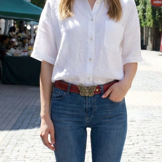 Cinturón rojo con mariposa mujer