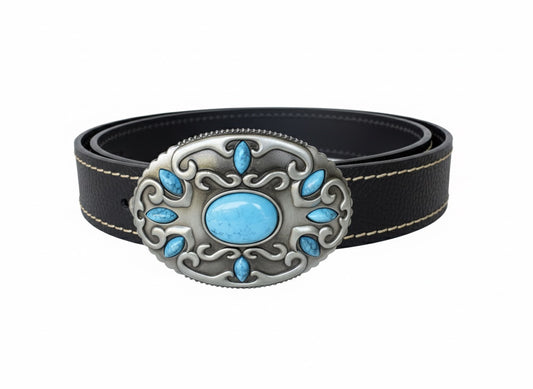 Cinturón gris con hebilla de piedras calipso