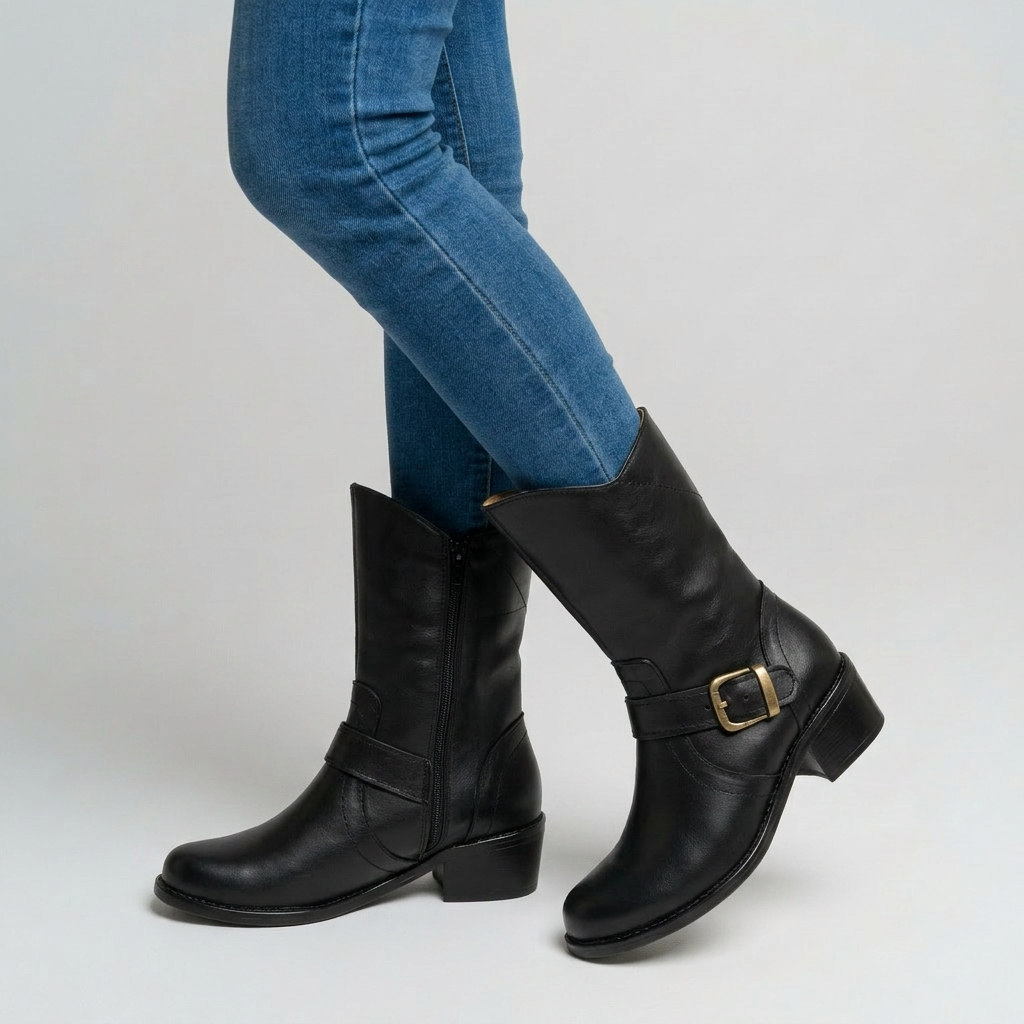 Botín negro con hebilla