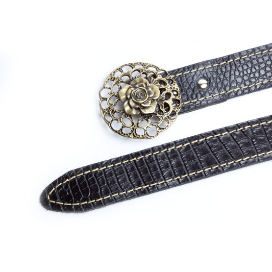 Cinturón negro con hebilla en flor