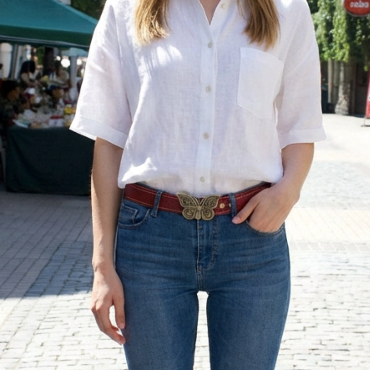 Cinturón rojo con mariposa mujer