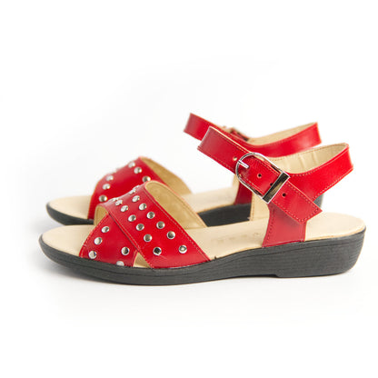 Sandalia roja Mujer con tachas